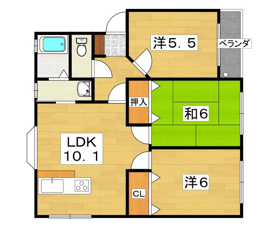 寿ハイツ(3LDK/2階)の間取り写真