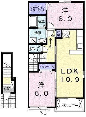 ラリュール I(2LDK/2階)の間取り写真