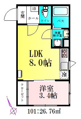 FROST(1LDK/1階)の間取り写真