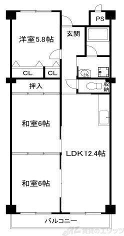 メゾンドールII(3LDK/5階)の間取り写真