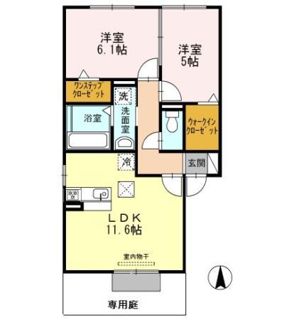 プロニティ峰東(2LDK/1階)の間取り写真