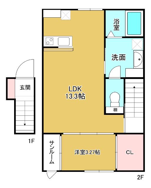 ル・アンジュ長江 A棟(1LDK/2階)の間取り写真