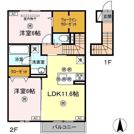 シャンポールさい E棟(2LDK/2階)の間取り写真