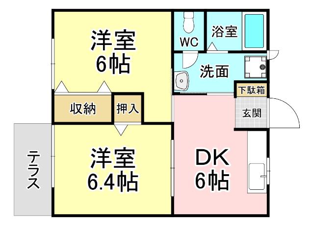 フェニックス徳吉B(2DK/1階)の間取り写真