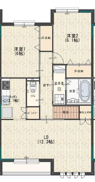 フェリオ勝原(2LDK/2階)の間取り写真