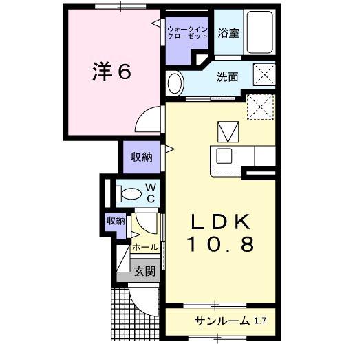 フォンテーヌII B(1LDK/1階)の間取り写真