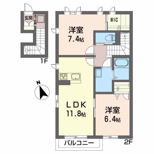 ヴィラーチェ堀西(2LDK/2階)の間取り写真