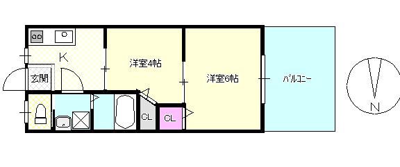 ハイツ竹上(2K/2階)の間取り写真