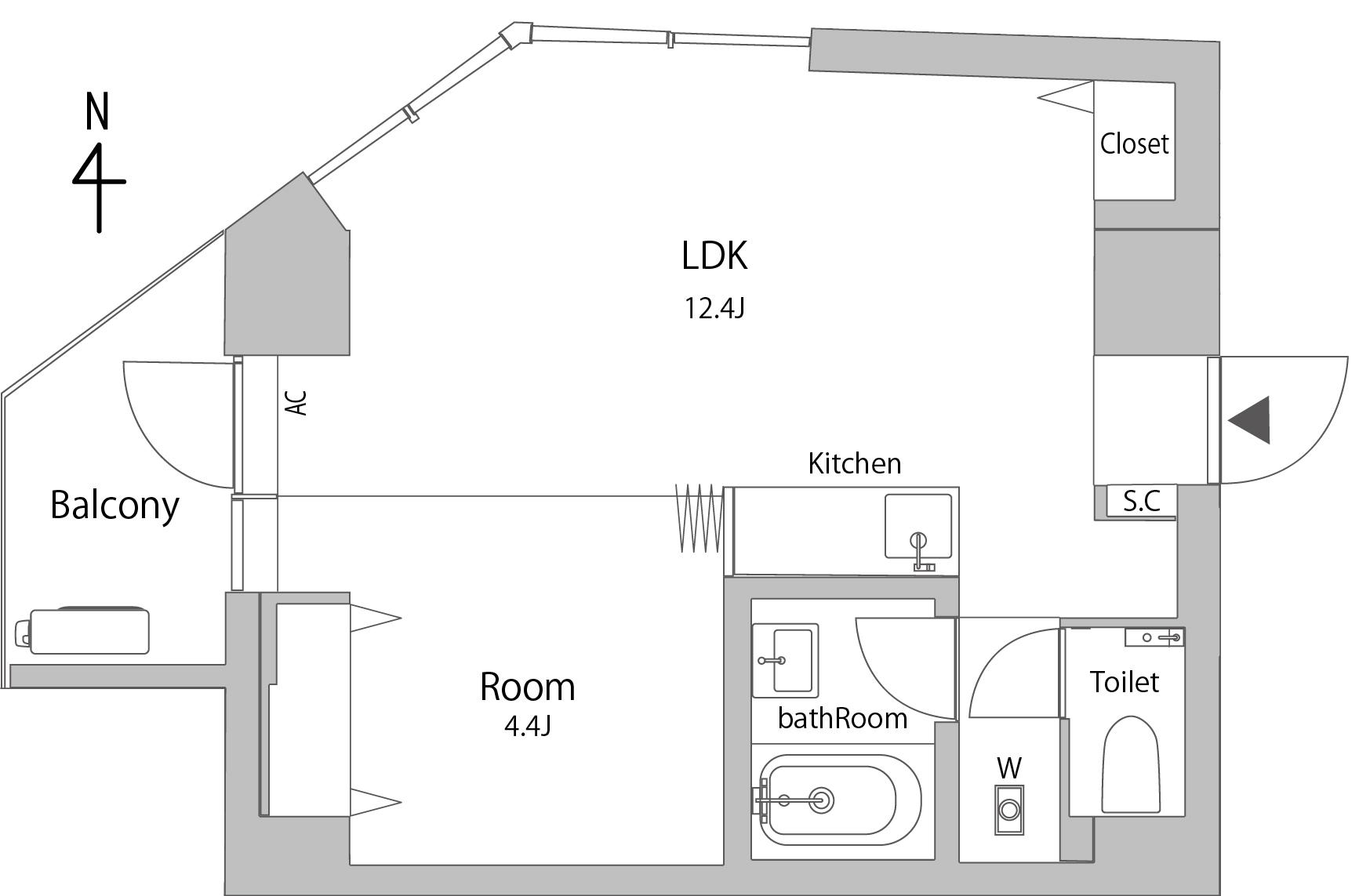THE ROOM 等々力 イースト(1LDK/3階)の間取り写真