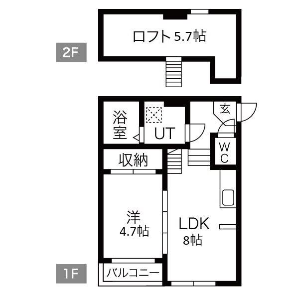 エアストSA(1LDK/1階)の間取り写真