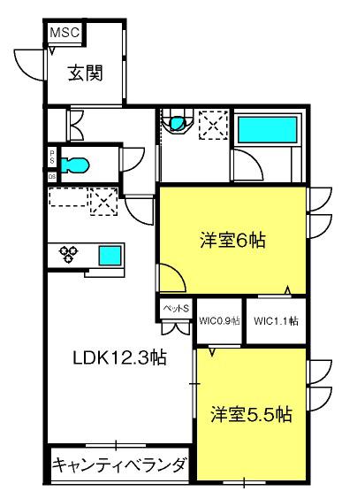 TORTUE(2LDK/2階)の間取り写真