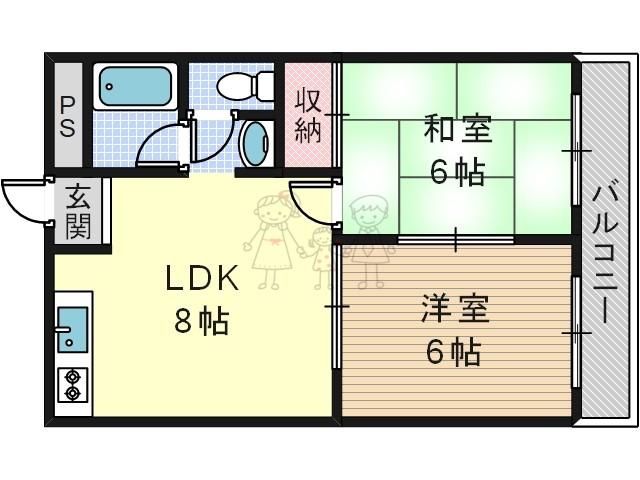 WISEコート松崎町(2LDK/6階)の間取り写真