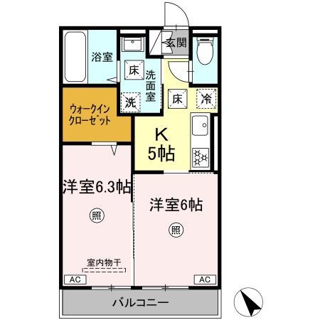D-ROOM柊(2K/1階)の間取り写真