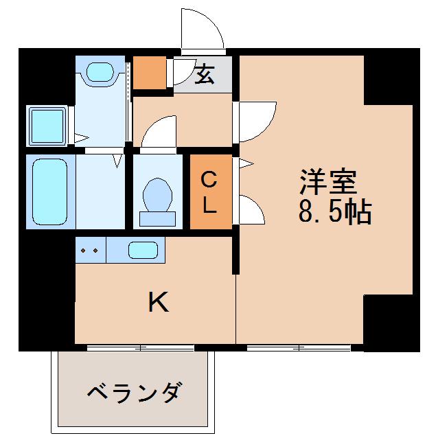 クラシタイヤー新栄(1K/9階)の間取り写真