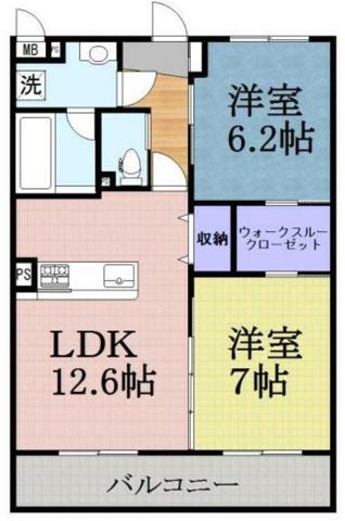 メゾンドアンジュ尾ノ上(2LDK/4階)の間取り写真