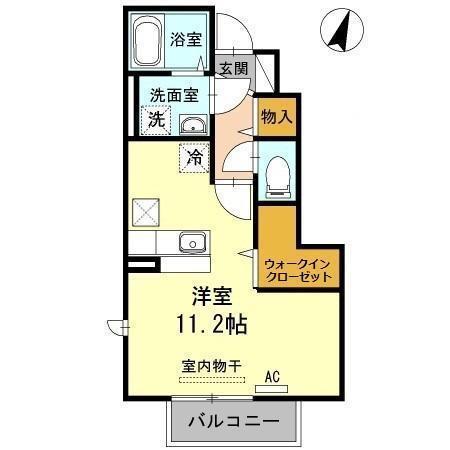エレガンス中ノ島 B棟(ワンルーム/1階)の間取り写真