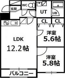 クレストパレス菊水(2LDK/4階)の間取り写真