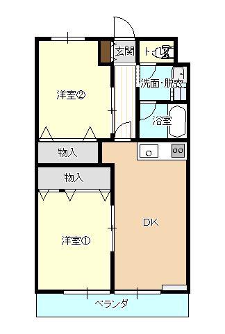 プレイスコート住吉(2DK/2階)の間取り写真