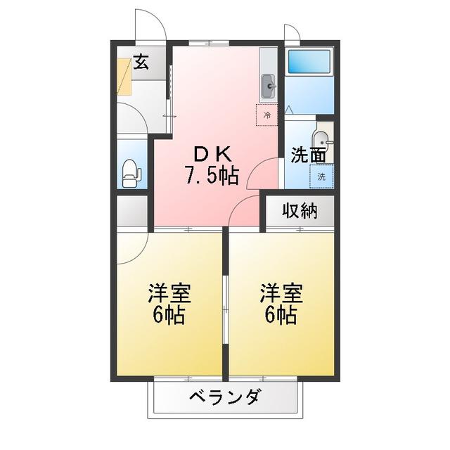 スカイメゾン I(2DK/1階)の間取り写真