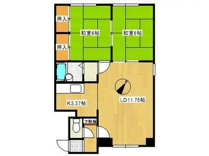 パレーシャル鈴甲(2LDK/1階)の間取り写真