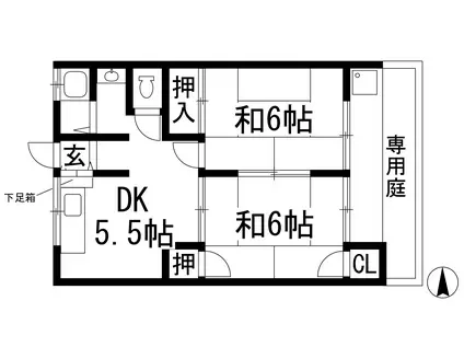 西小路清風荘(2DK/1階)の間取り写真