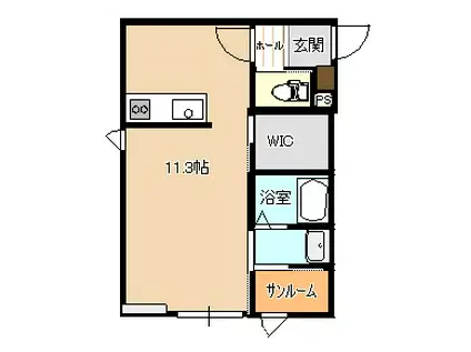 CHAT NOIR シャ ノワール(ワンルーム/1階)の間取り写真