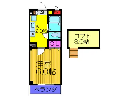 ベレッツァ灰塚(1K/3階)の間取り写真