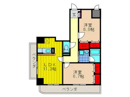 ウエストワン東大阪(2LDK/4階)の間取り写真