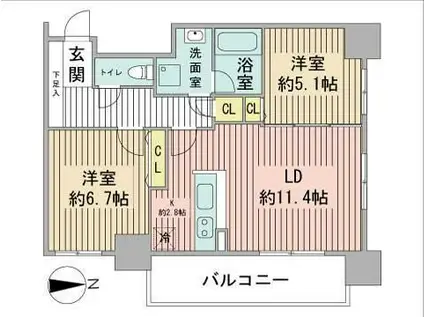 レジディア円山北5条(2LDK/7階)の間取り写真
