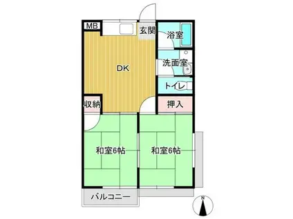 コスモハイツ三郷(2DK/2階)の間取り写真