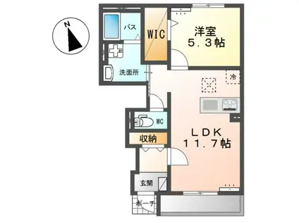 ロココモダン片島(1LDK/1階)の間取り写真