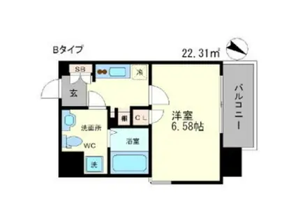 GRANDI UTSUBO PARK(1K/6階)の間取り写真