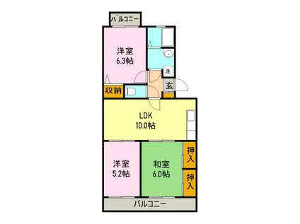 ハイム大石(3LDK/2階)の間取り写真