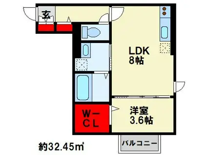 POLONIA MATSUBARAA棟(1LDK/1階)の間取り写真