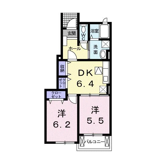 アルモニーB(2DK/1階)の間取り写真