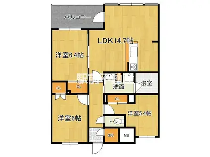 S-RESIDENCE伊都ATTIRAN(3LDK/8階)の間取り写真