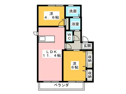 クレメント D(2LDK/1階)の間取り写真