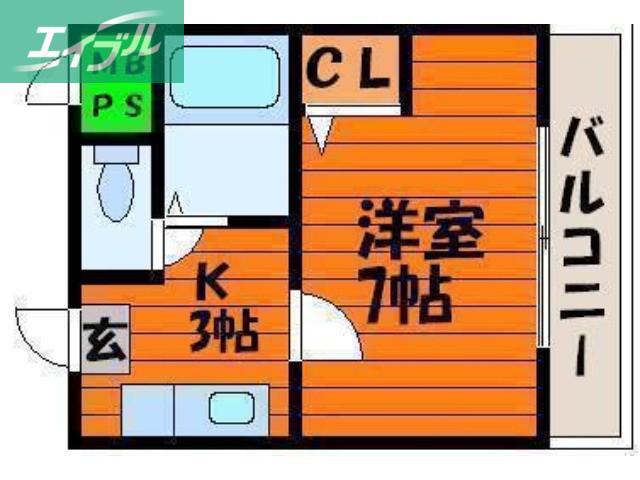 CASANUAGE(1K/3階)の間取り写真