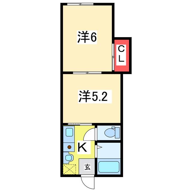 ルミエール笹口(2K/2階)の間取り写真