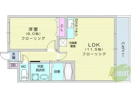 ハバードリーム3番館(1LDK/1階)の間取り写真