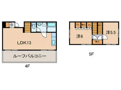 ドミサイルアザブ(2LDK/4階)の間取り写真