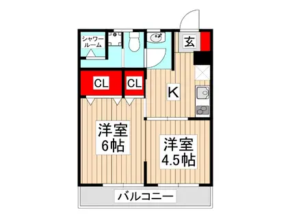 グリーン赤塚(2K/4階)の間取り写真