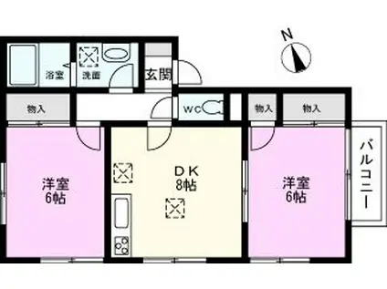 グリュックB(2DK/1階)の間取り写真