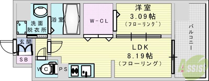 WORVE吹田江坂(1LDK/8階)の間取り写真