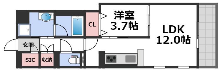 URBAN TERRACE ABENO(1LDK/4階)の間取り写真