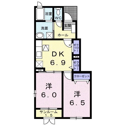 I・T II棟(2DK/1階)の間取り写真
