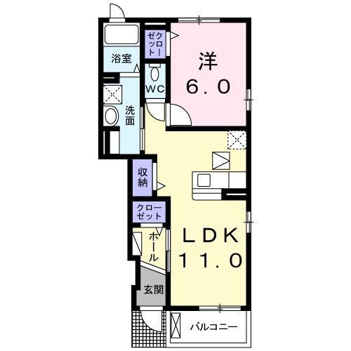 エレガント茱萸木(1LDK/1階)の間取り写真