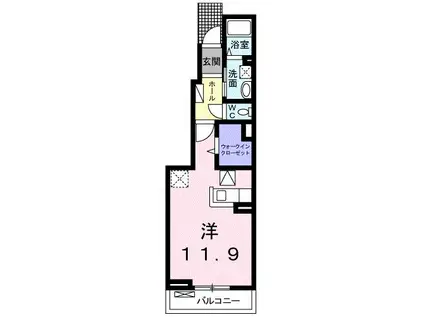 ハピネス(ワンルーム/1階)の間取り写真