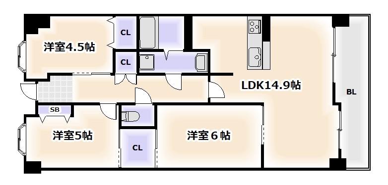 フロンティアタワー難波イースト(3LDK/3階)の間取り写真