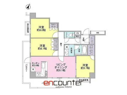 SUNNY HILL井草千川通(3LDK/4階)の間取り写真